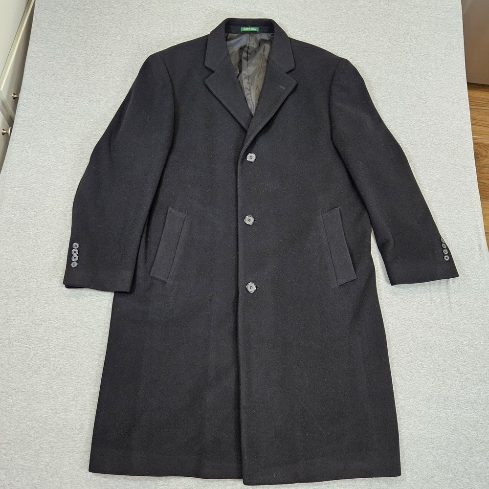 Lauren Ralph Lauren Mens Black Cashmere Blend Overcoat Italian Fabric Size 44R